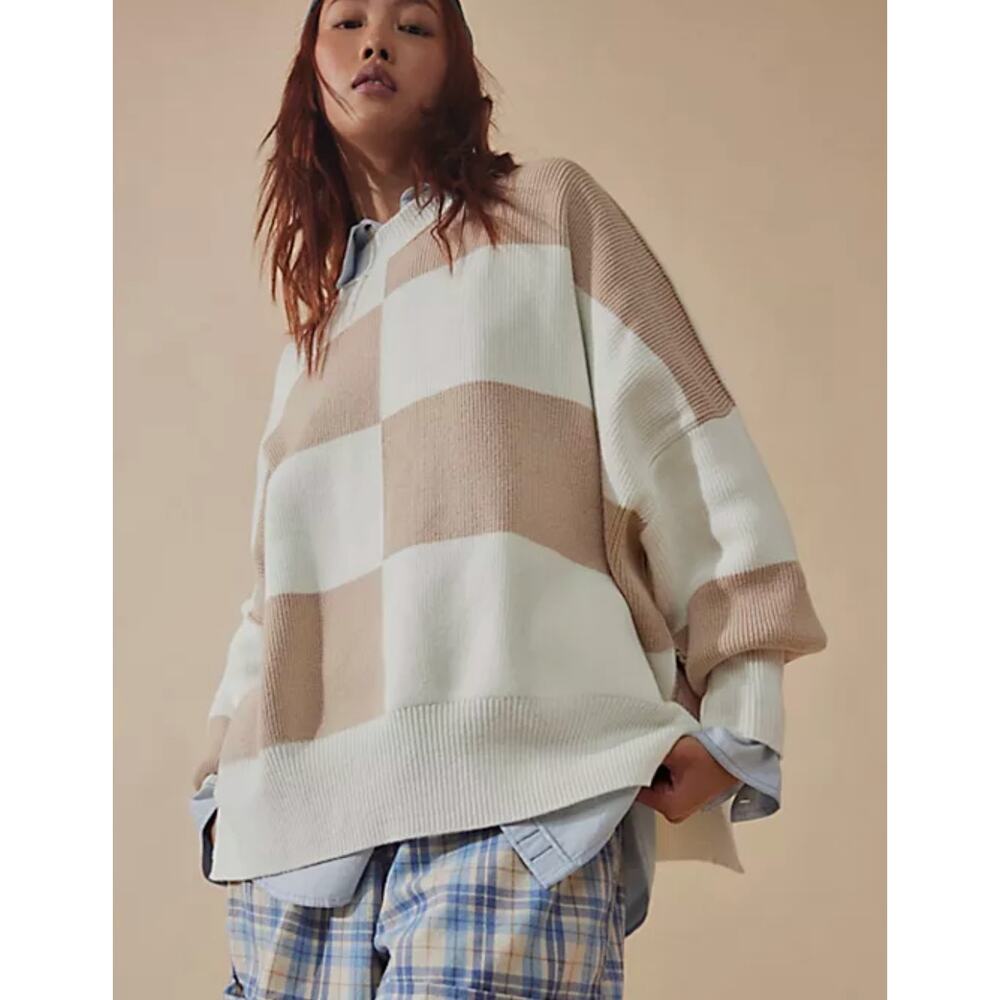 Free People Easy Street Tunic Checked Oversized Sweater Size Small - Picture 4 of 11
